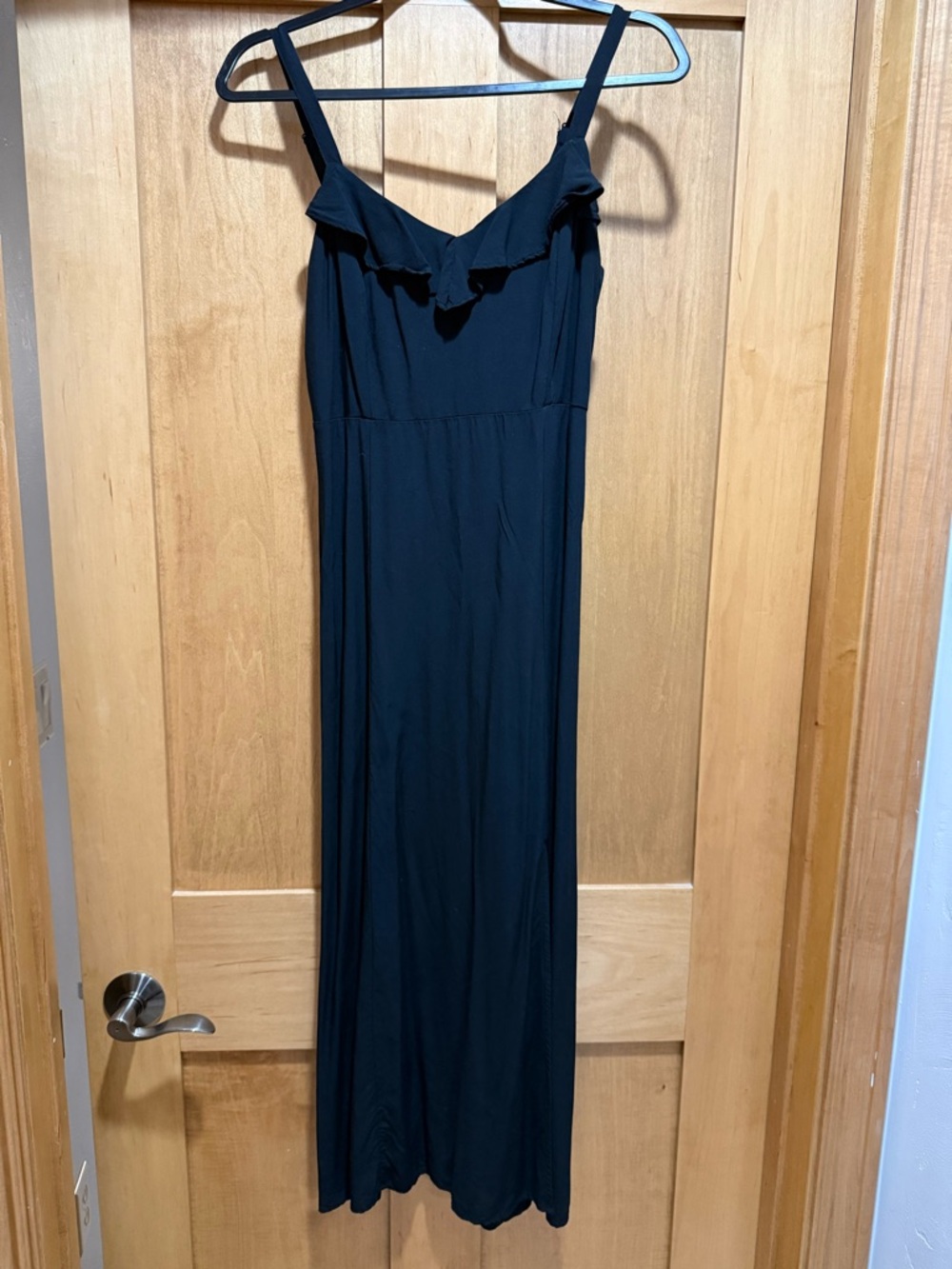 Simple Black Ruffle-Trim Maxi Dress